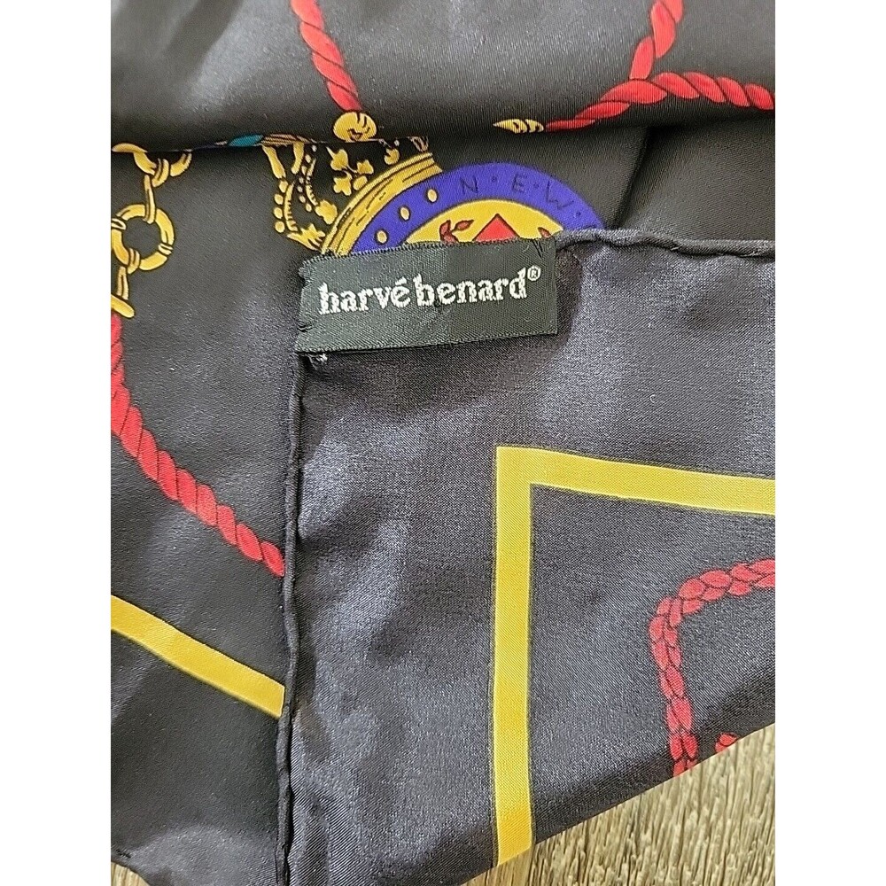 Harve Bernard Women Silk Square Neck Scarf Black Gold Nobility Print Handrolled - Picture 5 of 5